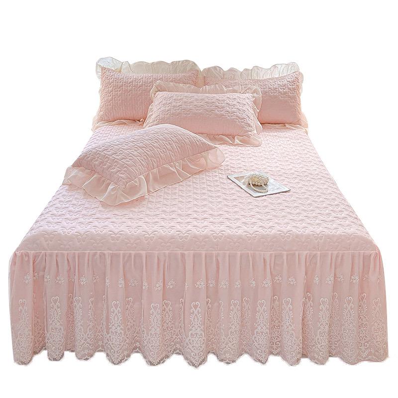 Elegant Princess Lace Bed Skirt Quilt - Thickened INS Style, Fairy Design with Double Lace Edging
