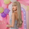 EASIHAIR Long Blonde Synthetic Wigs with Bangs Natural Wavy Hair Wig for Women Daily Cosplay Wig Heat Resistant Fiber