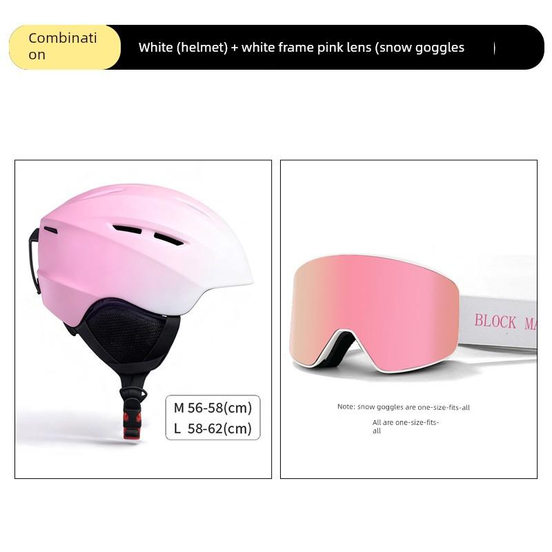 Small Brim Ski Helmet, Ski Goggles, Anti-Fog, Adult Model, Professional Anti-Impact, Breathable Ski Hat, Protective Gear for Men and Women