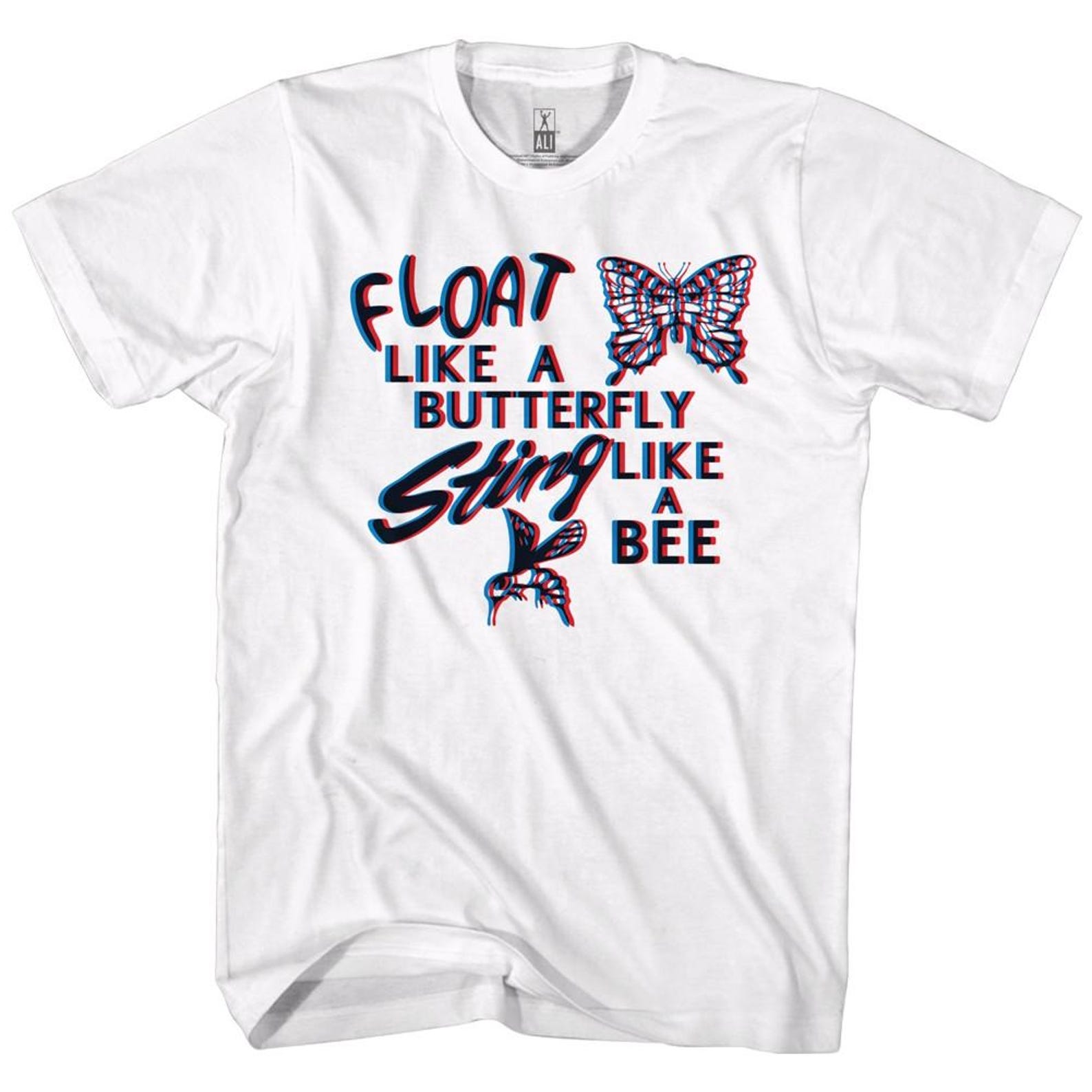 Muhammad Ali Float Like A Butterfly White Adult T-Shirt S