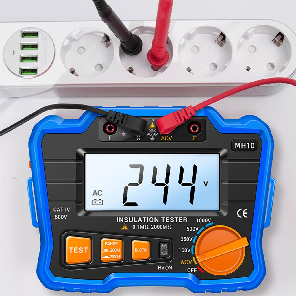 Insulation Resistance Tester 100VCelsius 250VCelsius 500VCelsius 1000V Resistance Tester with LCD Backlight Digital Display Screen