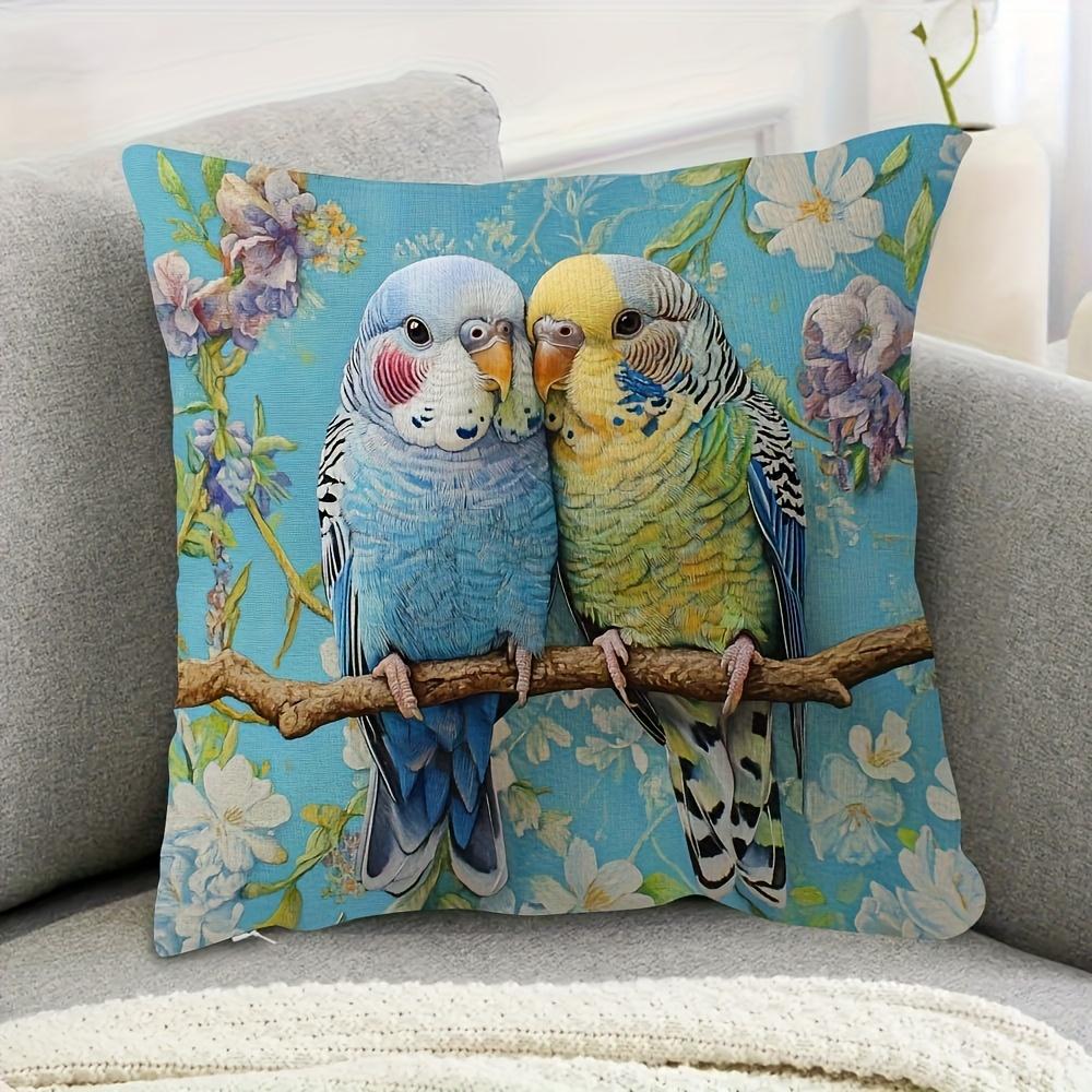 Vintage Budgie Parrot Pillow Case DoubleSided Bird Print Decorative Cushion Cover Machine Washable Home Car Decor PC