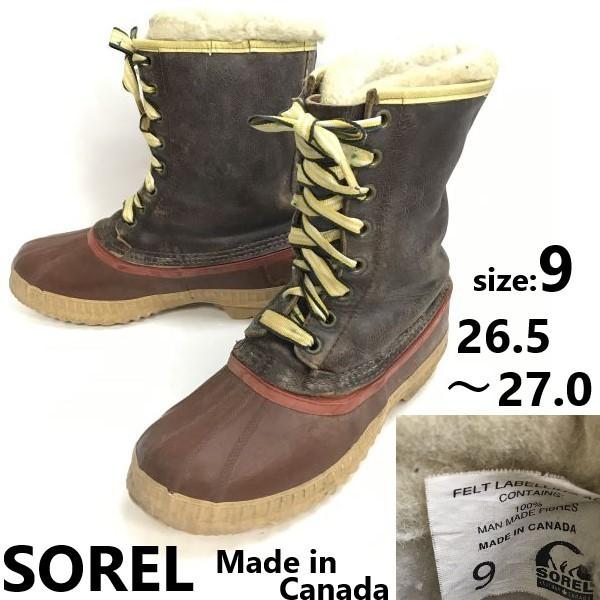 

Sorel Премиальные кожаные сноубутсы 9 27 коричневые внутренние ботинки Канада винтаж(ИСПОЛЬЗОВАЛ)