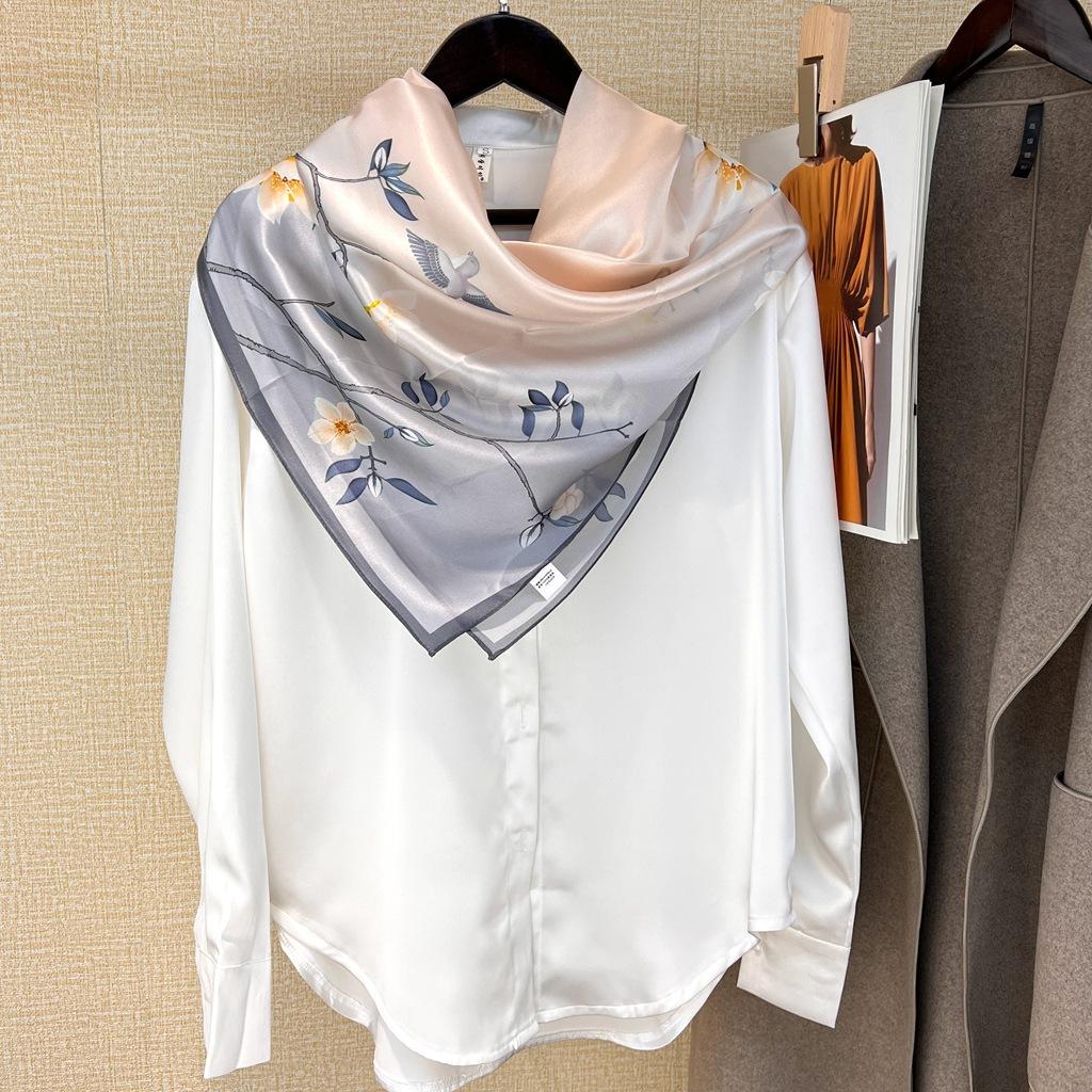 National Style Small Fresh Plum Silk Silk Scarf Spring And Autumn Scarf 100% Mulberry Silk 90 Square Scarf Decorative Scarf Shawl