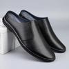 Fashion Hot Sale Men's Genuine Leather Muller Shoes Simple Loafers Breathable Half Drag Lightweight Slippers Business Office Lzy Shoes