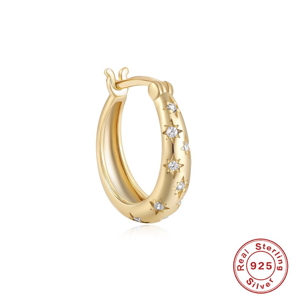 Single, Fashionable S925 Sterling Silver Classic Simple Five-Pointed Star Octagonal Star Earrings Earrings