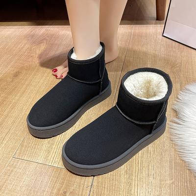 Dicke Plüsch Plateau Schneestiefel Damen Winter Warmhalten Pelz Baumwollschuhe Frau Wildlederimitat Slipper Knöchel Stiefel Größe 35-42