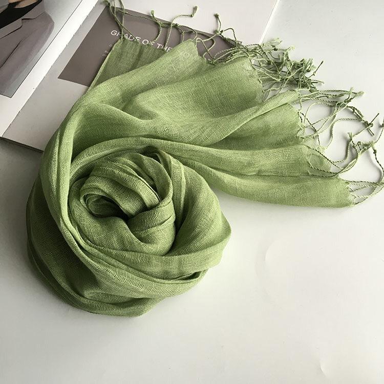 Japanese Fashion Pure Linen Scarf Solid Color Four Seasons Available Shawl Sunshade Fashion Women Silk Scarf Direct Supply