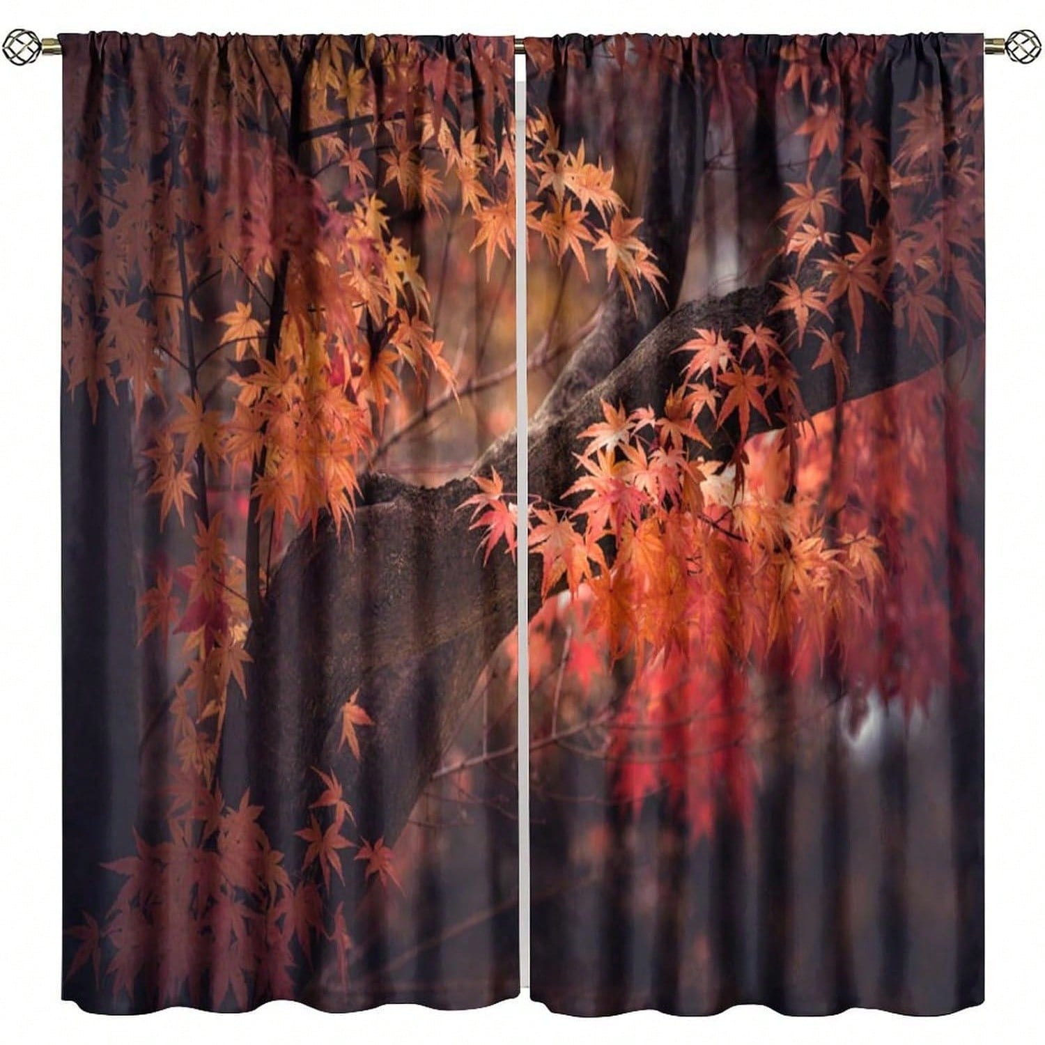 

Rustic Farmhouse Fall Blackout Curtains, Natural Landscape Maple Leaves Autumn Tree Pattern Window Drapes, For Living Room Bedro 53x116cm 2pc&Without mount