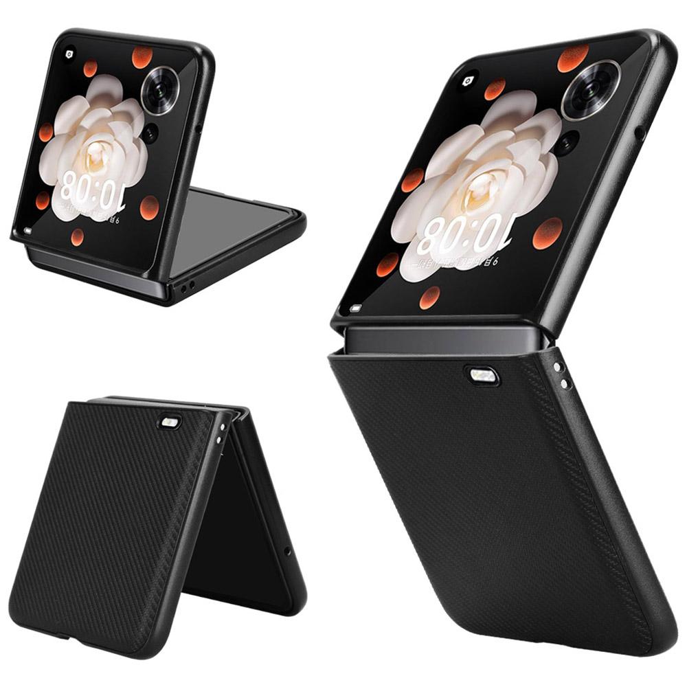 

For Honor Magic V Flip 5G Case Carbon Fiber Texture Shockproof PU+PC Phone Cover Black