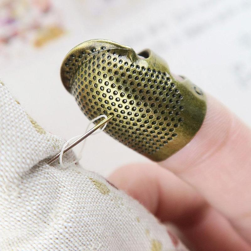 Sewing Thimble Adjustable Thimble Finger Protector Metal Finger Shield Ring Non-Slip Needle Press Finger Sleeve DIY Sewing Tool