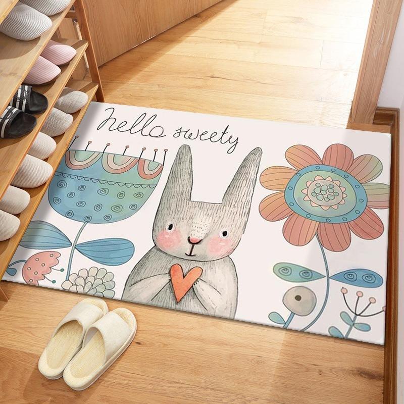 Cute Cartoon Pattern Door Mat with Animals Flowers Designs Floor Mat for Home Entrance Decor Adding Playful Charm