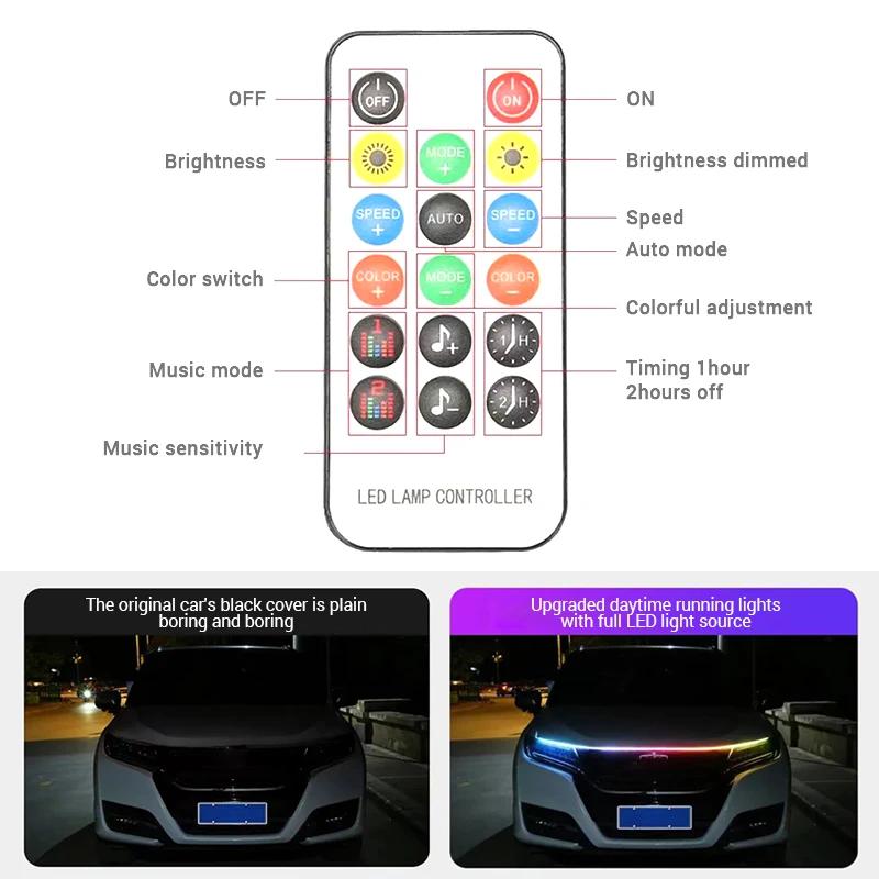 Car Hood LED Daytime Running Light Scan Starting Waterproof Flexible Auto Engine Hood Guide Decorative Ambient Lamp 12V