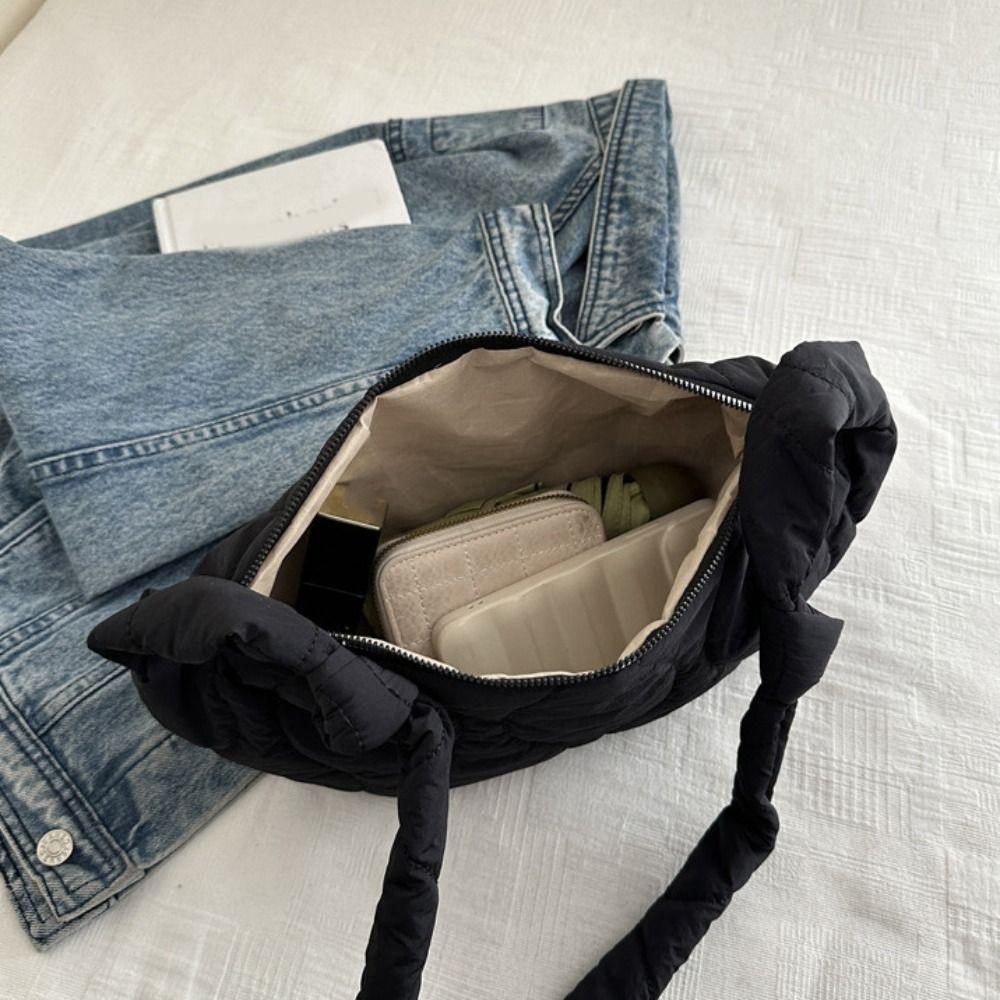 Quilted Puff Bag Padded Nylon Shoulder Bag Casual Nylon Crossbody Bag  Female