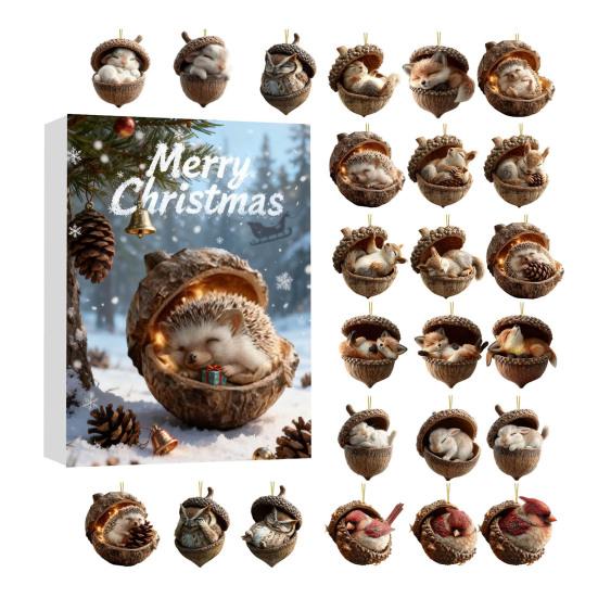 

2025 Лесные животные Желуди Рождественский Адвент-календарь Уютные Животные из сосновых шишек Обратный отсчет Украшение 2D Акриловые Лесные животные Украшения для I