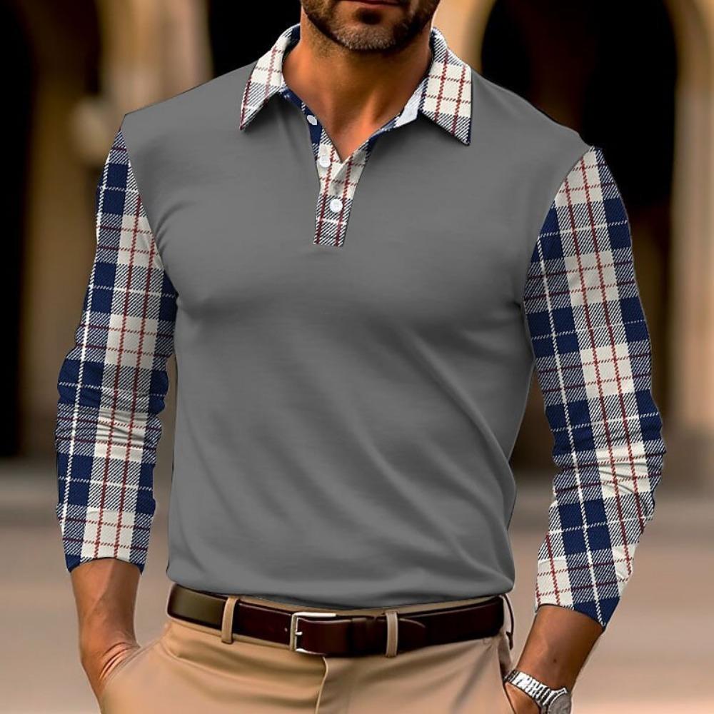 Fashion Men's Long Sleeve Polo Shirt Home Casual Comfortable Long Sleeve Button Down Top