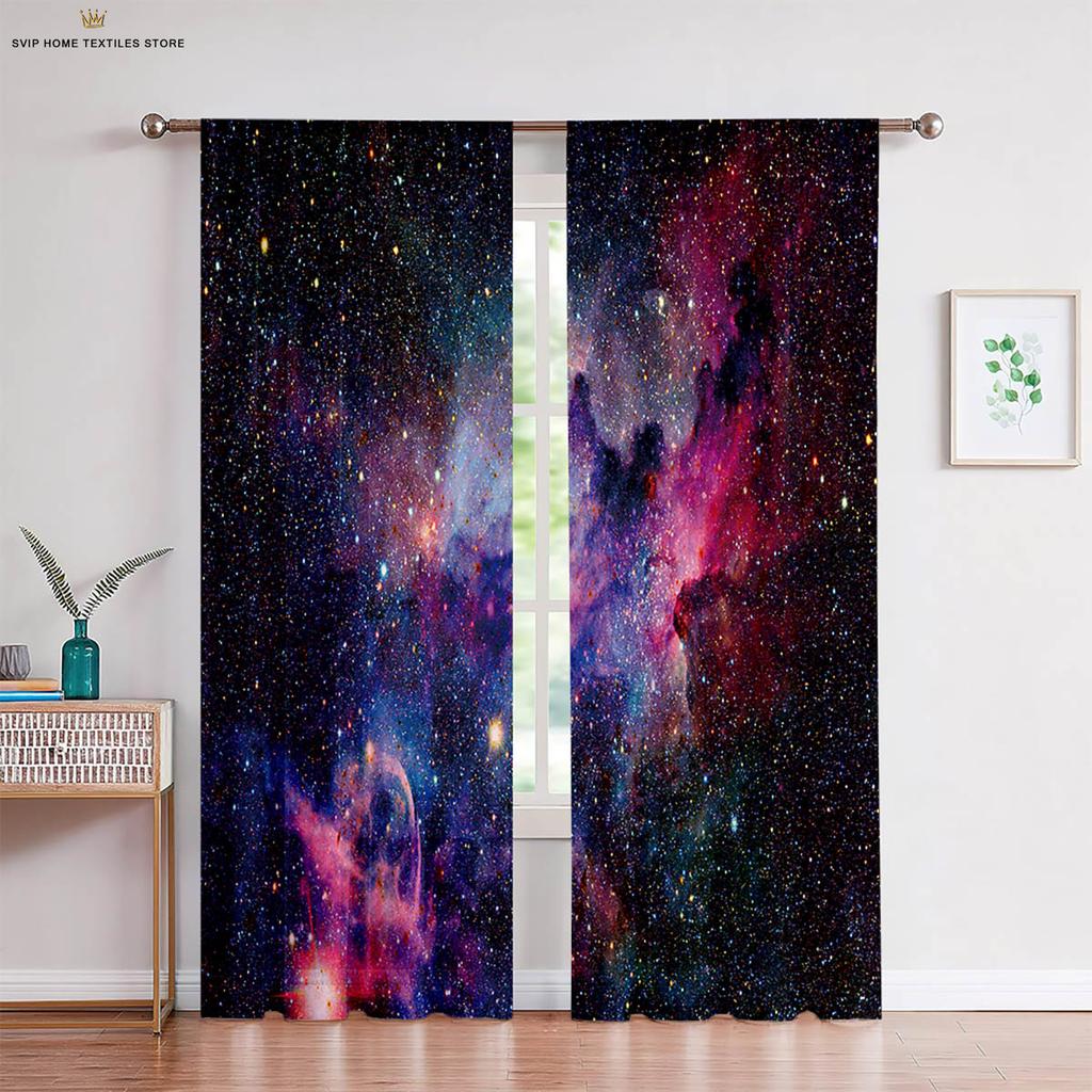 Fantasy Starry Sky Planet Universe 3D Printed Curtains, Bedroom, Living Room, Study, Realistic Atmosphere, Decorative, 2Pcs