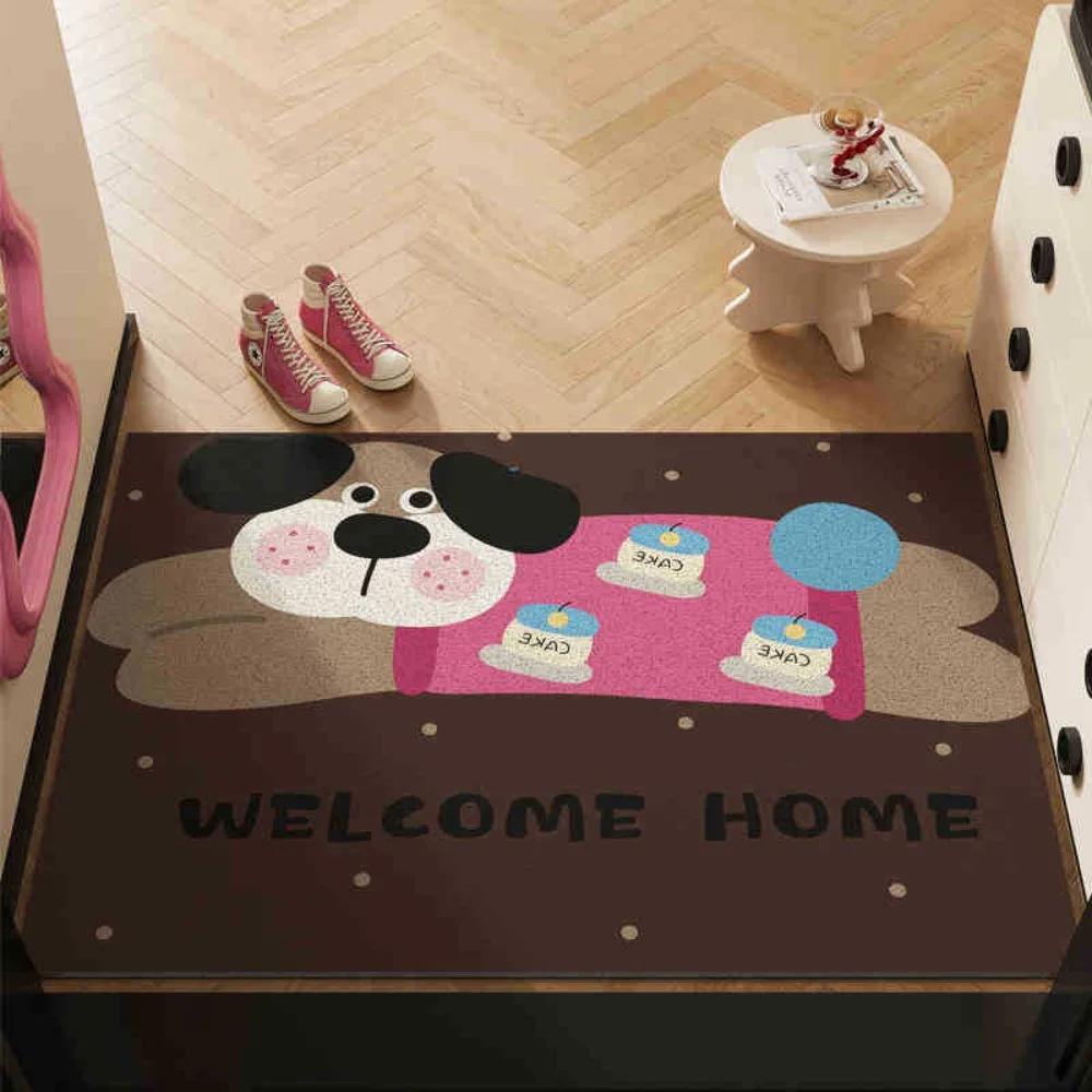 Cartoon Tier Teppich Matte Läufer Katze Hund Design mit Willkommenstext Kuchenmuster Rutschfest Heimdekoration Fußmatte Willkommensmatte
