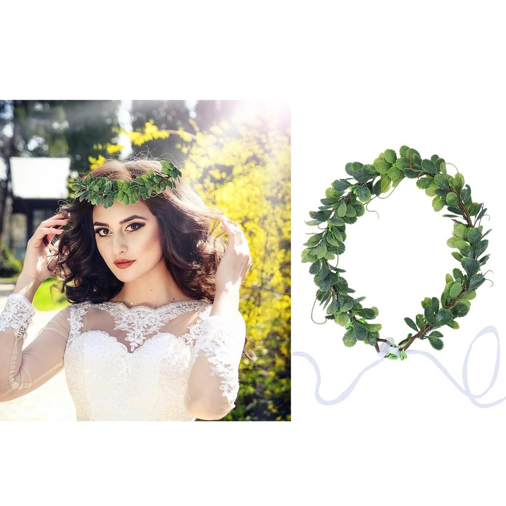 Frcolor Flower Crown, Hairband, Headpiece, Green Leaf, Flower Crown, Hair Ornament, Halloween, Christmas, Party, Wedding, Entrance Ceremony,