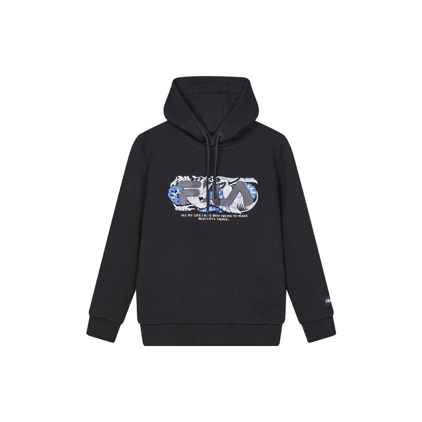 

FILA X V&A Collaboration Morgan Series Floral Bird Logo Printed Hoodie Men hoodies Black F11M418207F-BK M