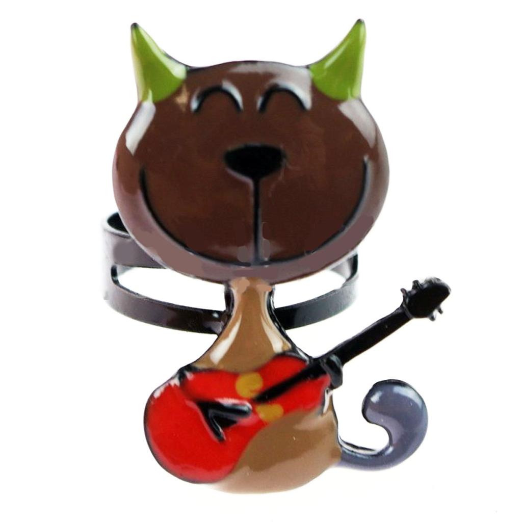 Les Trésors De Lily [R6211] - Bague créateur 'Lilipoupettes' (chat musicien) marron - 30x25 mm