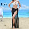 Summer Beach Skirt Women Lace-up Solid Color See-through Thin Flowy Quick-Drying Sun Protection Bikini Cover Up Elastic Waist