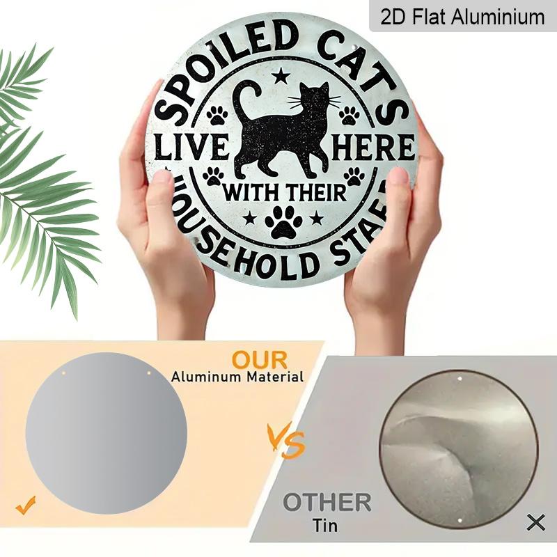2D Flat, 1pc 7.87 X 7.87inch Pet Cat Warning Metal Aluminum Wall Art Sign | Unique Design, Easy To Hang, Durable, Long-lasting, Suitable for Home