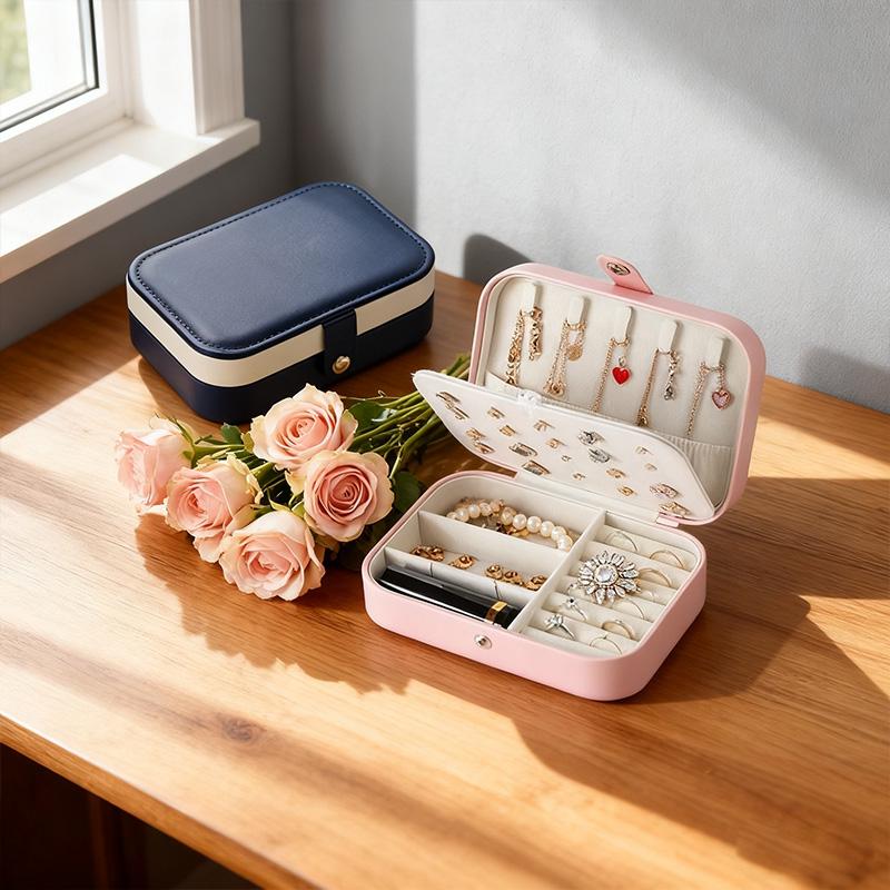 Boîte Organisateur de Bijoux de Voyage Portable en Cuir PU Étui de Rangement Boucle d'Oreille Bague Collier Étui de Rangement pour Bijoux Présentoir Femme