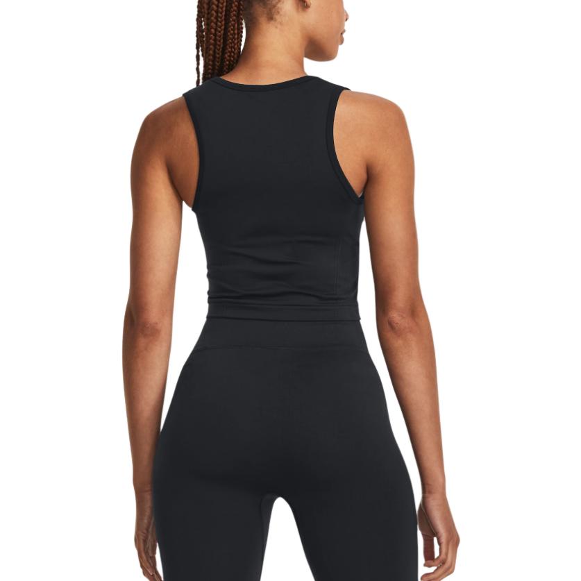Under Armour Gemustertes eng anliegendes kurzes ärmelloses Tanktop Damen Oberteile Schwarz 1379148-001