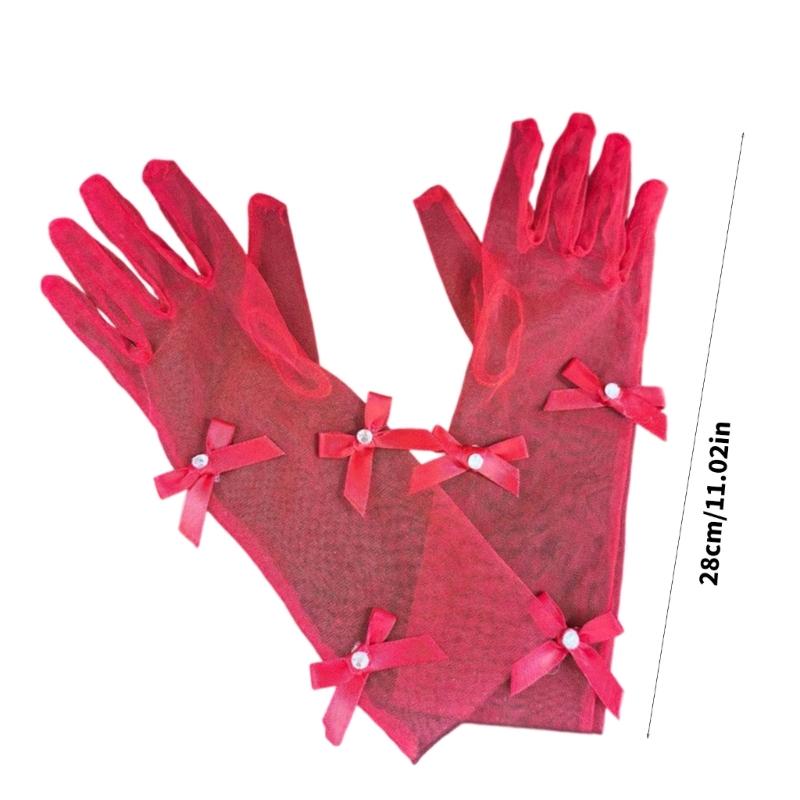 Delicate Sheer Gloves for Infants Feature Sweet Style Bowknot Detailing Stage Performances Essential Mittens