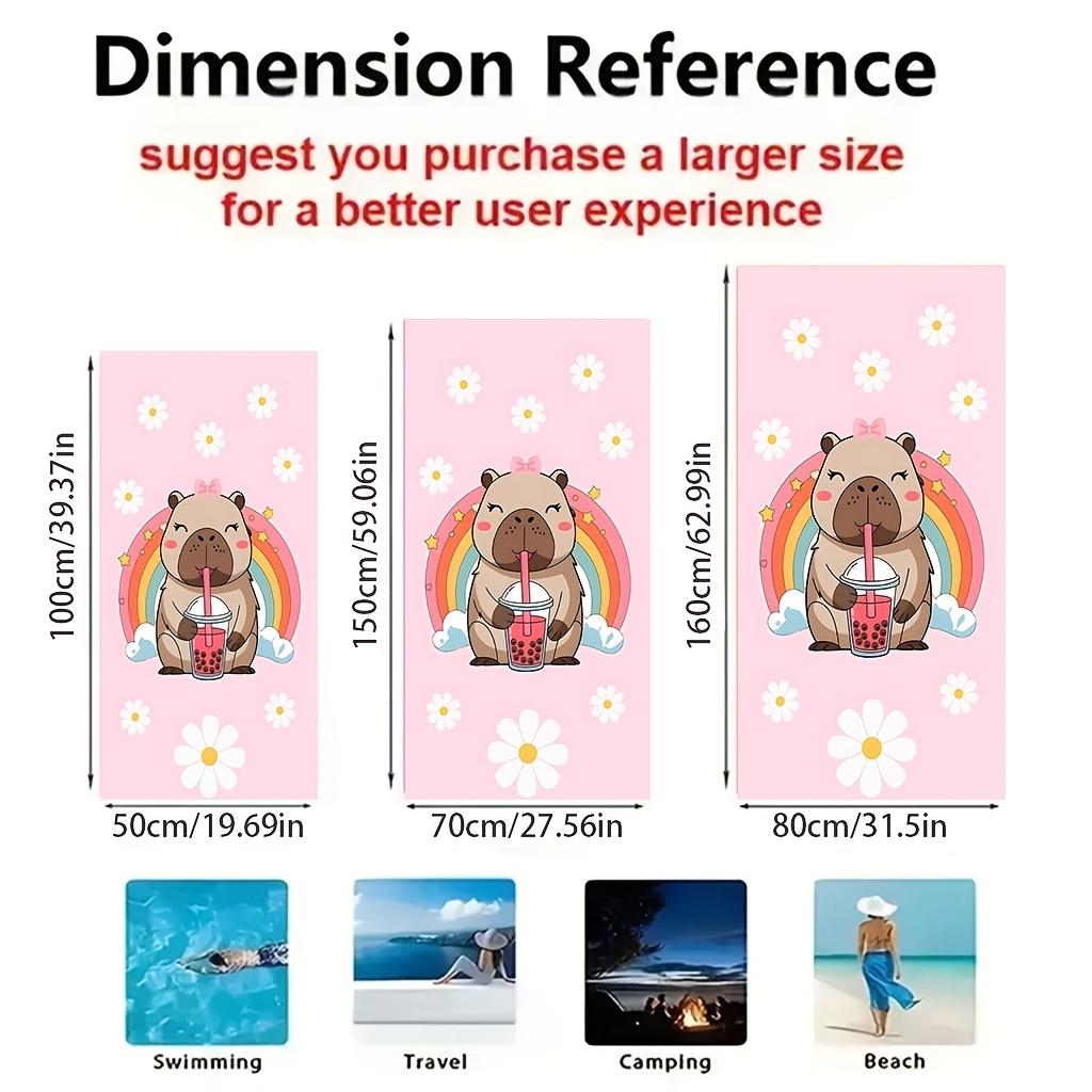 1 Cartoon Capybara Drinking Pearl Milk Tea Towel | Polyester Microfiber, 250g/m², Suitable for Swimming, Camping, and Bathing