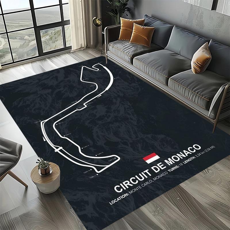 Alfombra Decorativa Tema Automovilismo Fórmula 1 Alfombra Amante de las Carreras Alfombra de Cuatro Estaciones Impresa con Circuito F1 Imola Monaco para Habitación Sofá