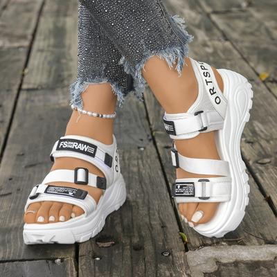 Damen Plateau Strandsandalen, Sportliche Pantoletten mit Einzelriemen, Sommer Zehenfreie Sportschuhe für Damen