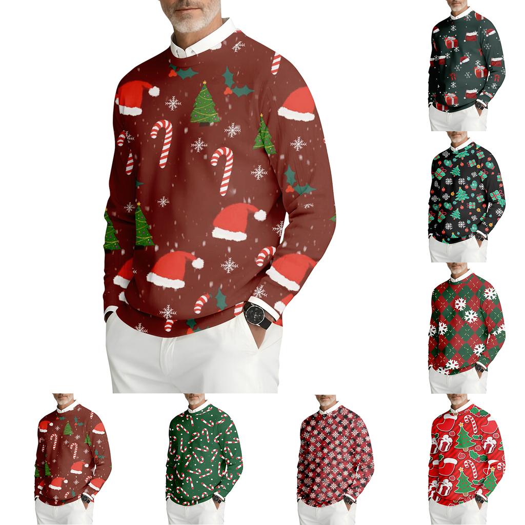 Herren Bedrucktes Rundhals Langarm Rippstrick Sweatshirt