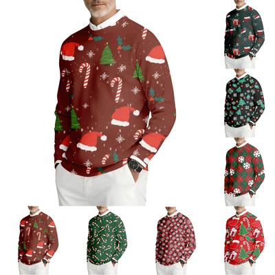 Men's Printed Round Neck Long Sleeve Ribbed Knit Sweatshirt