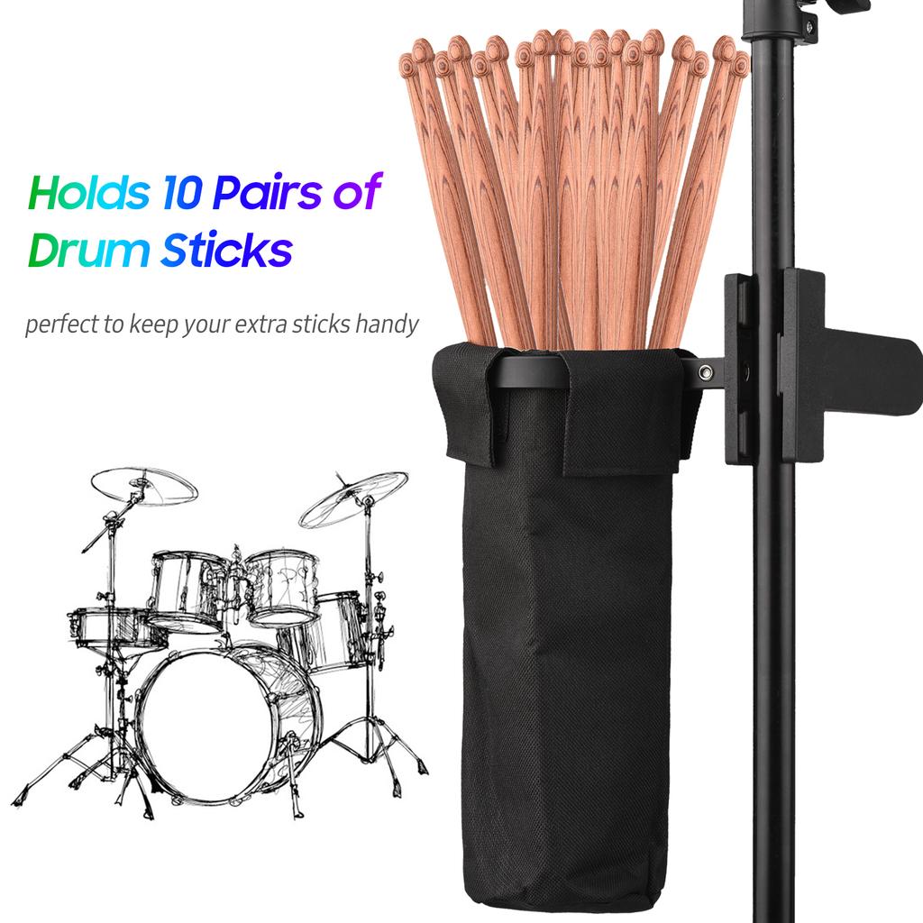 Drum Stick Holder Oxford Fabric Drumstick Bag Drumstick Container Bag Clamp Clip Stick Holder for Cymbal Drum Music