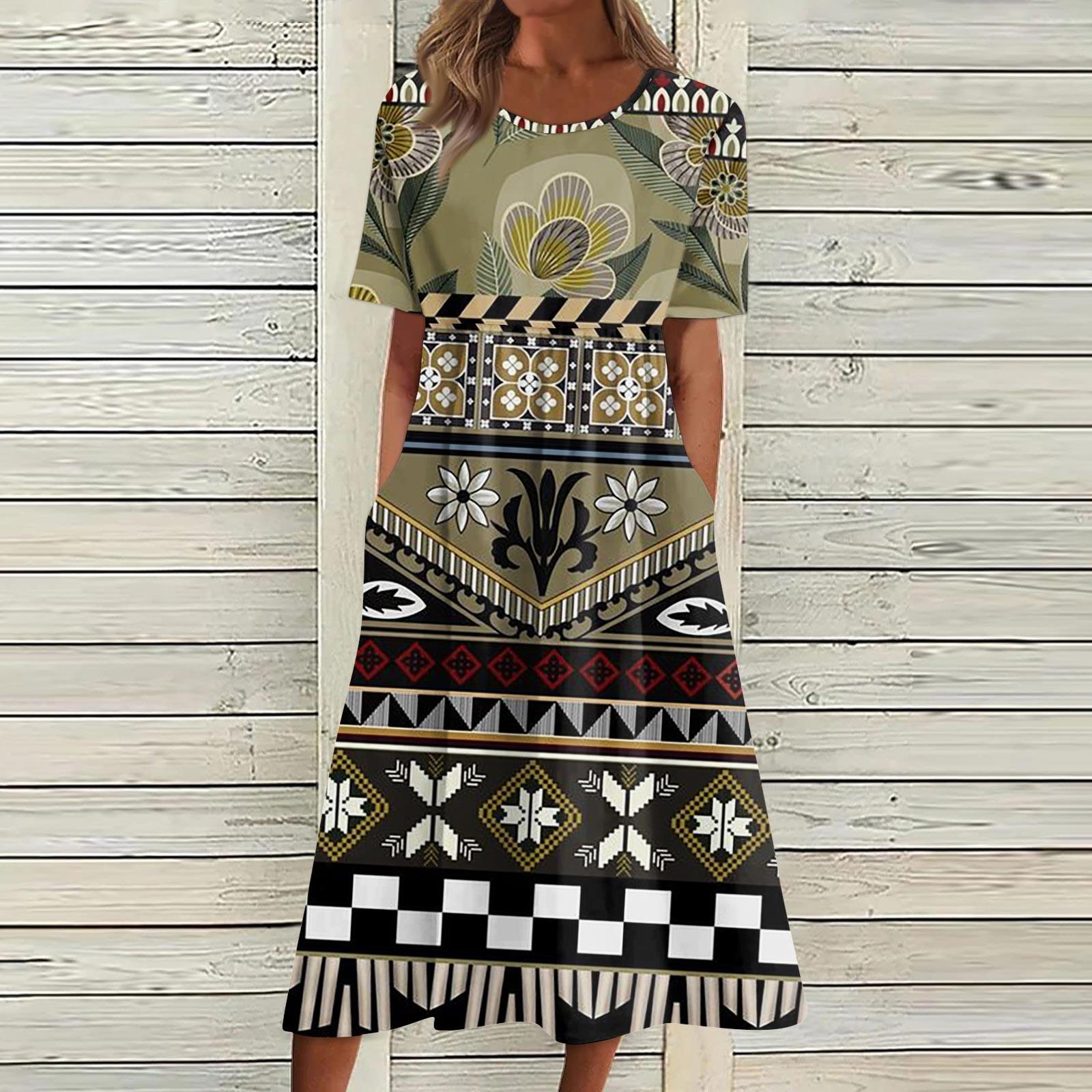 

Жен. Повседневные платья Платья с принтами Летние платья С принтами Плиссированные платья-миди с круглым вырезом Классический Классический На открытом воздухе Повседневные С короткими рукавами Свободные платья L