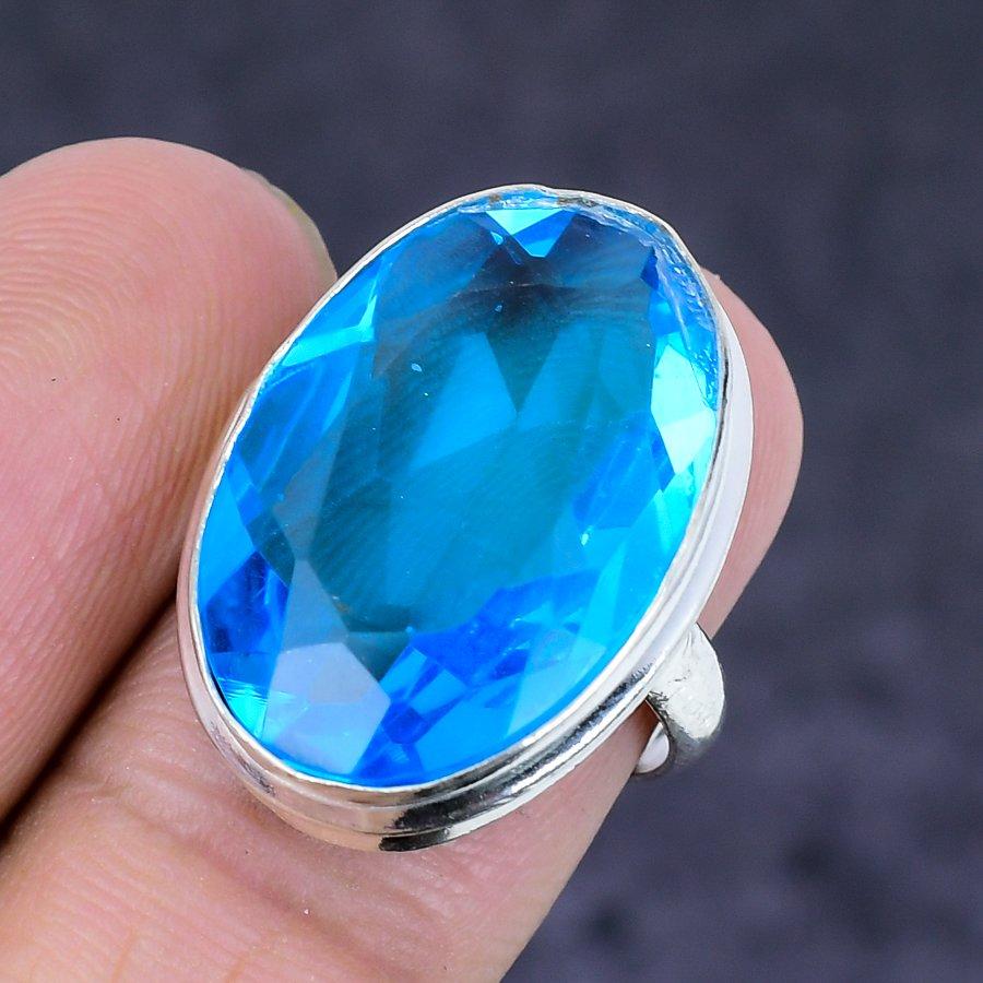 Swiss Blue Topaz Gemstone Handmade 925 Sterling Silver Jewelry Ring Size 5 I3S29