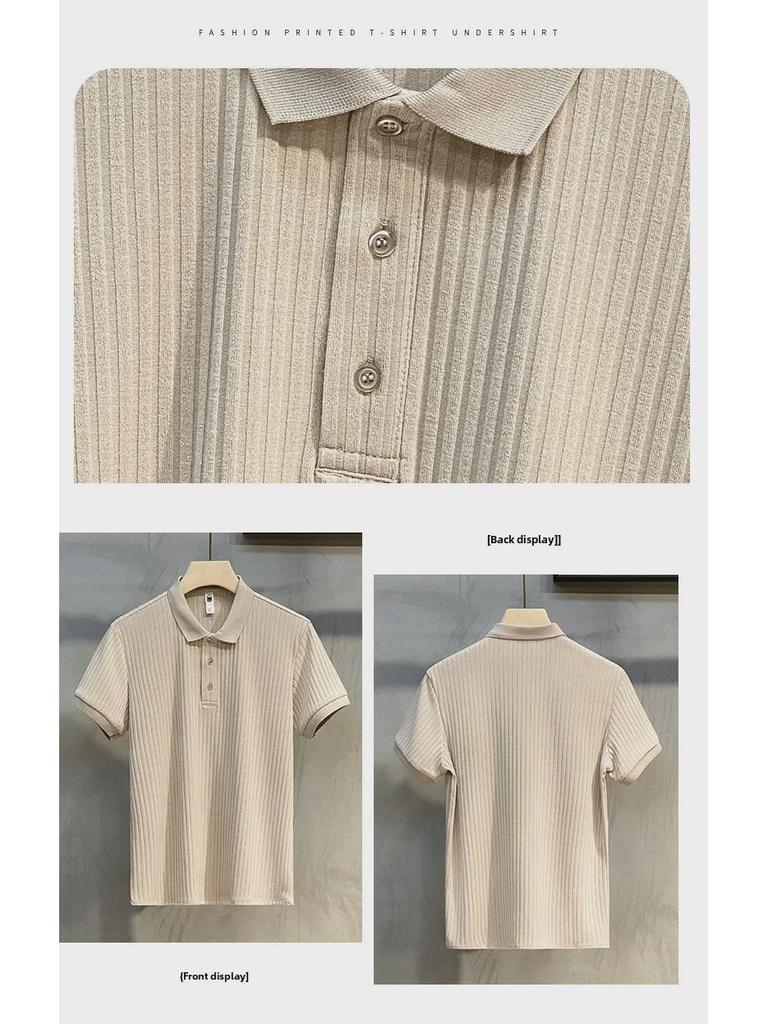 2024 Striped Mercerized Knit Polo Shirt - Men's Trendy Short Sleeve Lapel Top for Spring/Summer