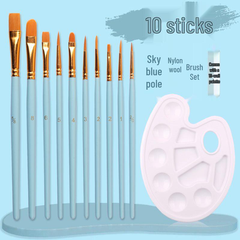 10-Piece Nylon Gouache & Acrylic Paintbrush Set for Students