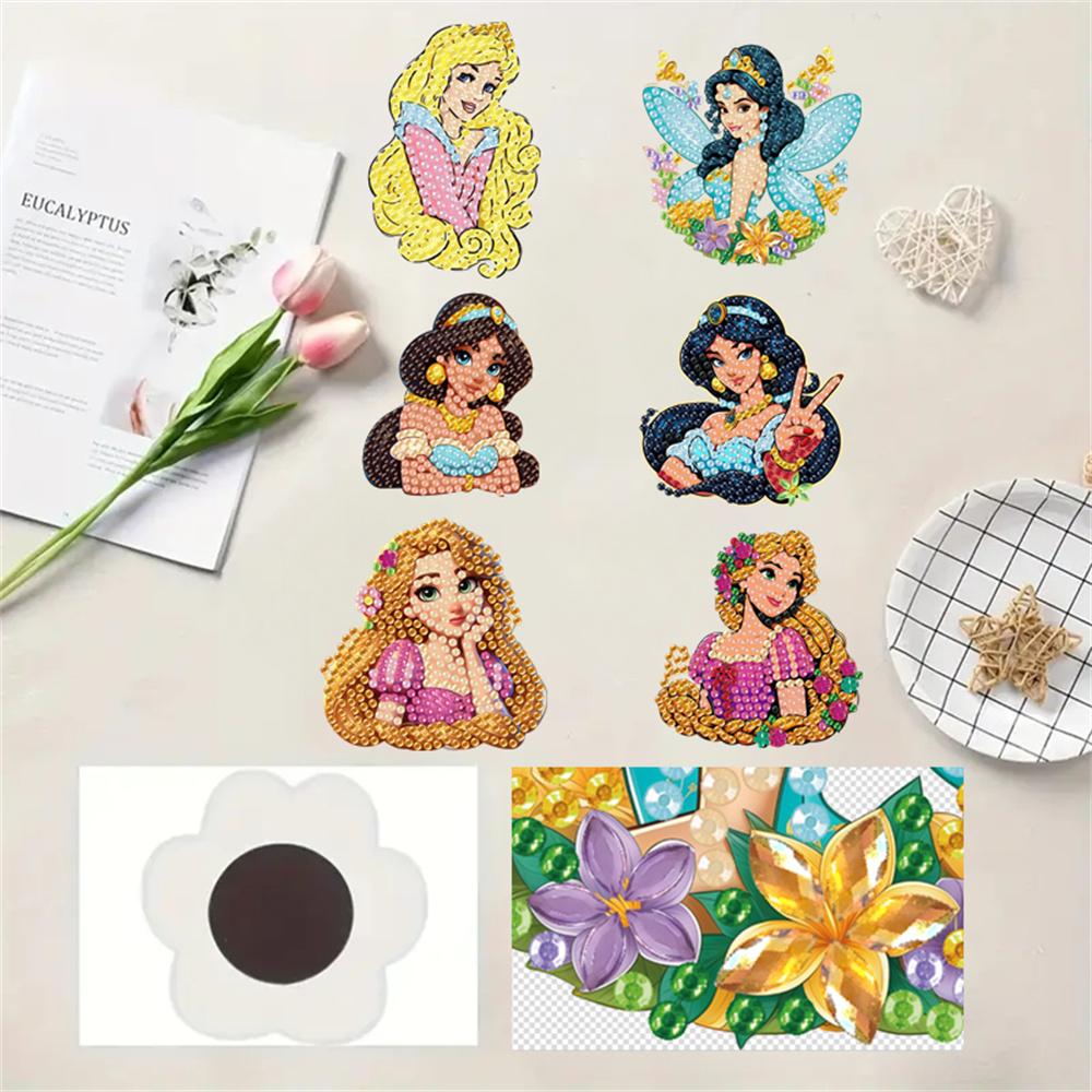 

6Pcs Beautiful Princess Series Diamond Art Fridge Magnet Diamond Painting Refrigerator Magnet DIY Fridge Stickers for Fridge Whiteboards