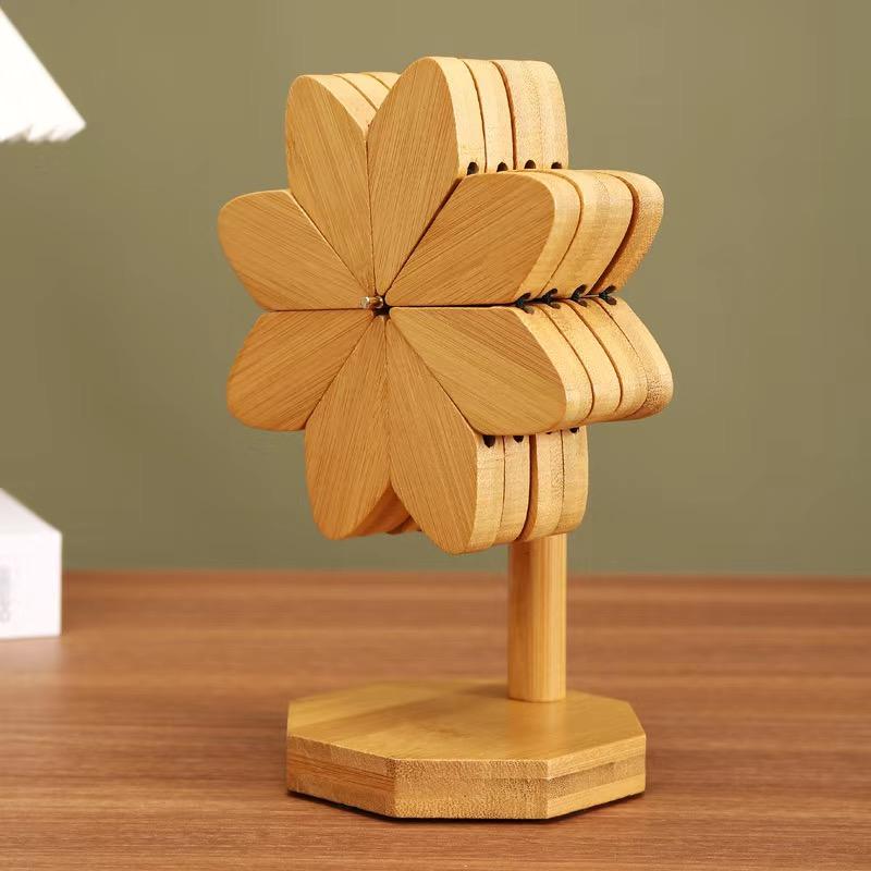 5PCS Windmill Design Stand Wooden  Decorative Anti Scald Heat Resistant Table Mat Coaster Wood Placemats Pot