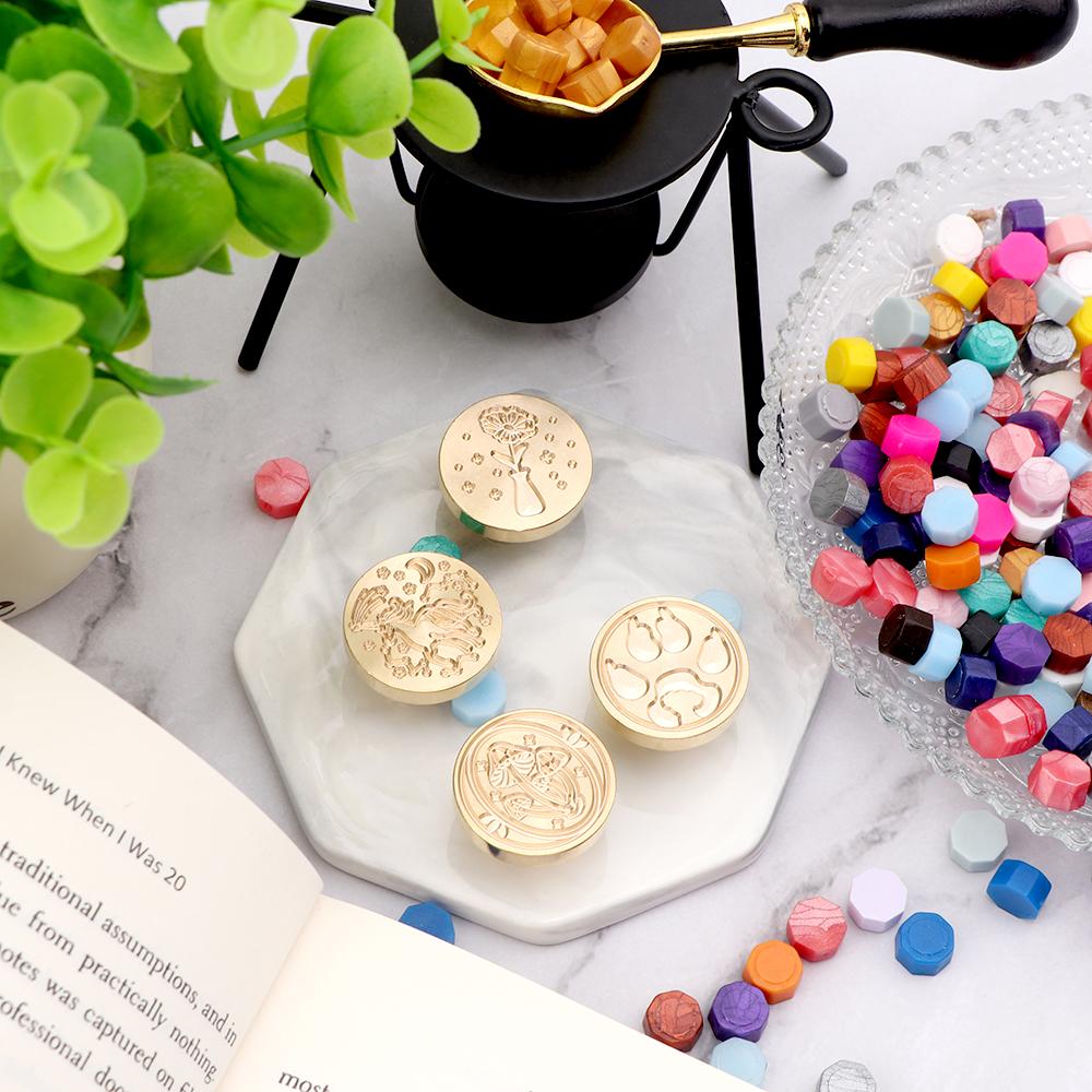 1pc Mushroom, Paw Print, Sunflower In a Bottle Pattern Wax Seal Stamp, Sealing Wax Solid Brass Stamp Heads Removable