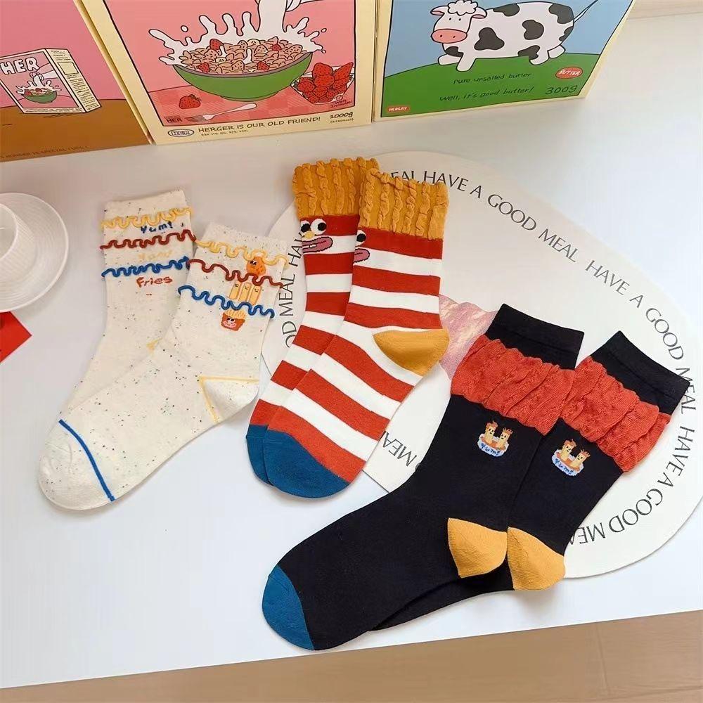 Pommes-Socken für Mädchen im Winter, lustige und niedliche Cartoon-Graffiti-Socken