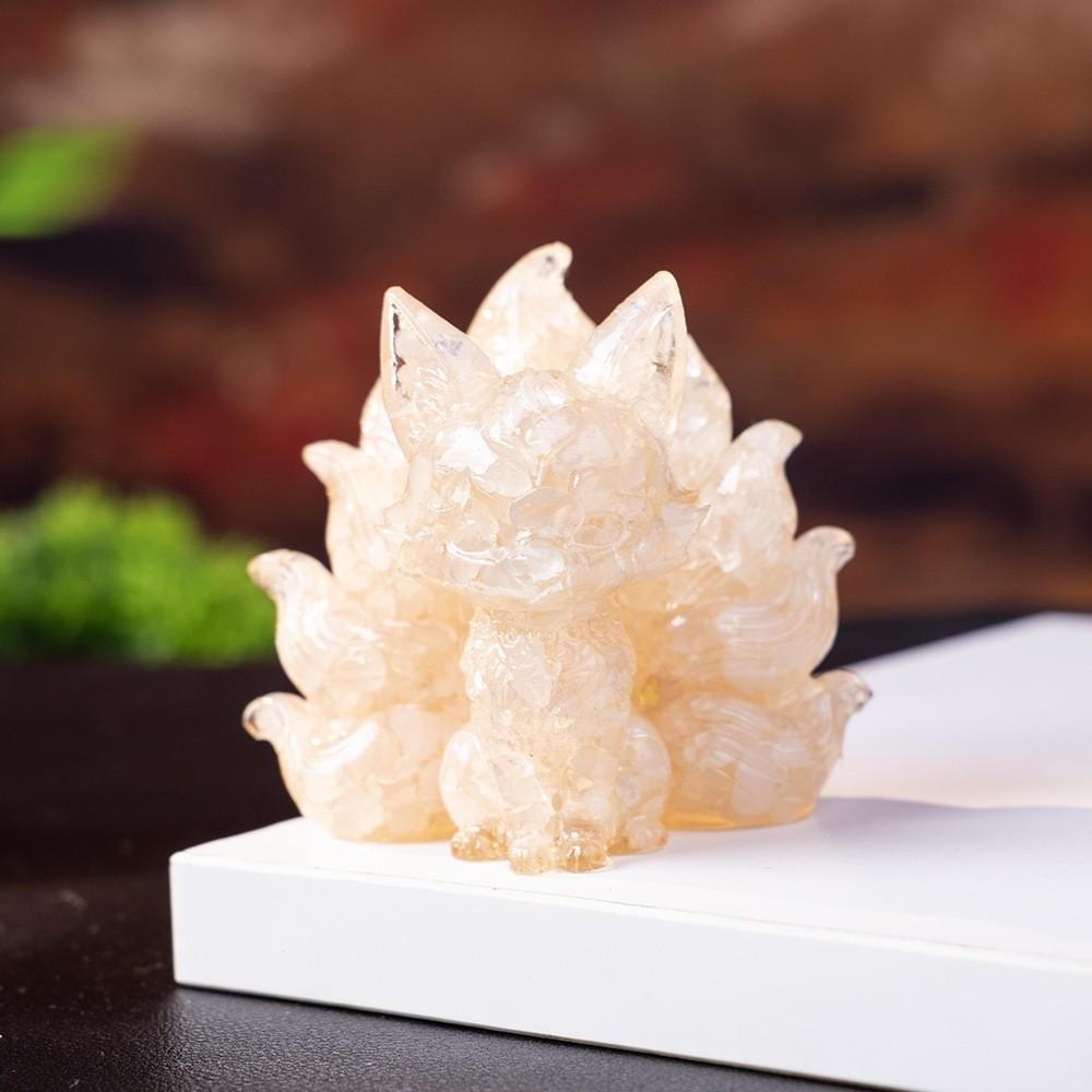 Feng Jiuwei Fox Resin Art Animal Figurine With Crystal Accent For Living Room