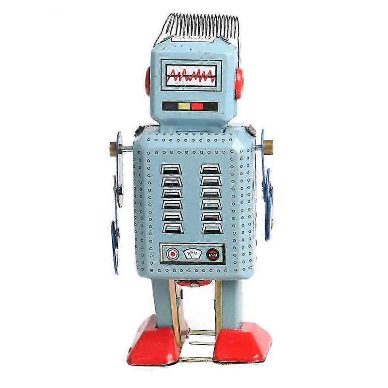 Vintage Mechanical Clockwork Wind Up Walking Robot Tin Toy Kids Gift Collection