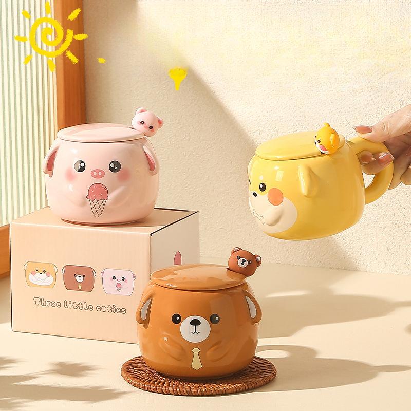 Cartoon Ceramic Mug Couple Cup Household Male and Female Cup High Looking Cute Animal Water Cup Souvenir
