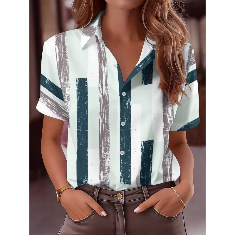 Einfaches und personalisiertes Liebes-Print Sommer Damen Übergröße Revers Kurzarm Hemd Modisches Tägliches Vielseitiges Lässiges Oberteil