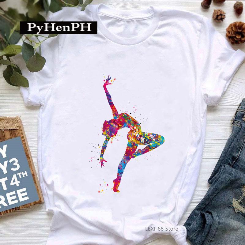 Gymnast Dansare T-shirt Mode Gymnast Konstnärlig Gymnastik Tryckt T-shirt för Kvinnor Föräldra-barn Kläder Oversized T-shirt
