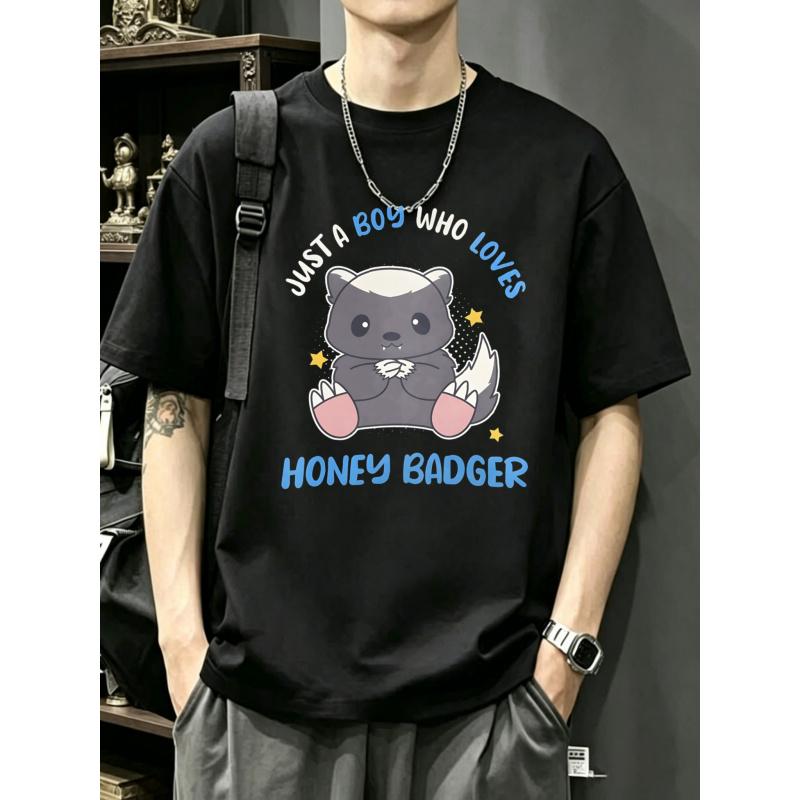 Cute Honey Badger T Shirt Black Just A Boy Who Loves Honey Badger Graphic Print Casual Streetwear for Men And Women Daily Wear Outfit
